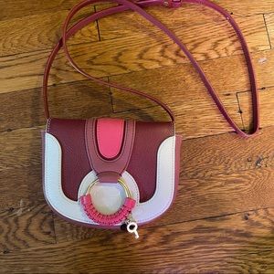 Maroon pink and white leather w gold See by Chloe crossbody or clutch purse